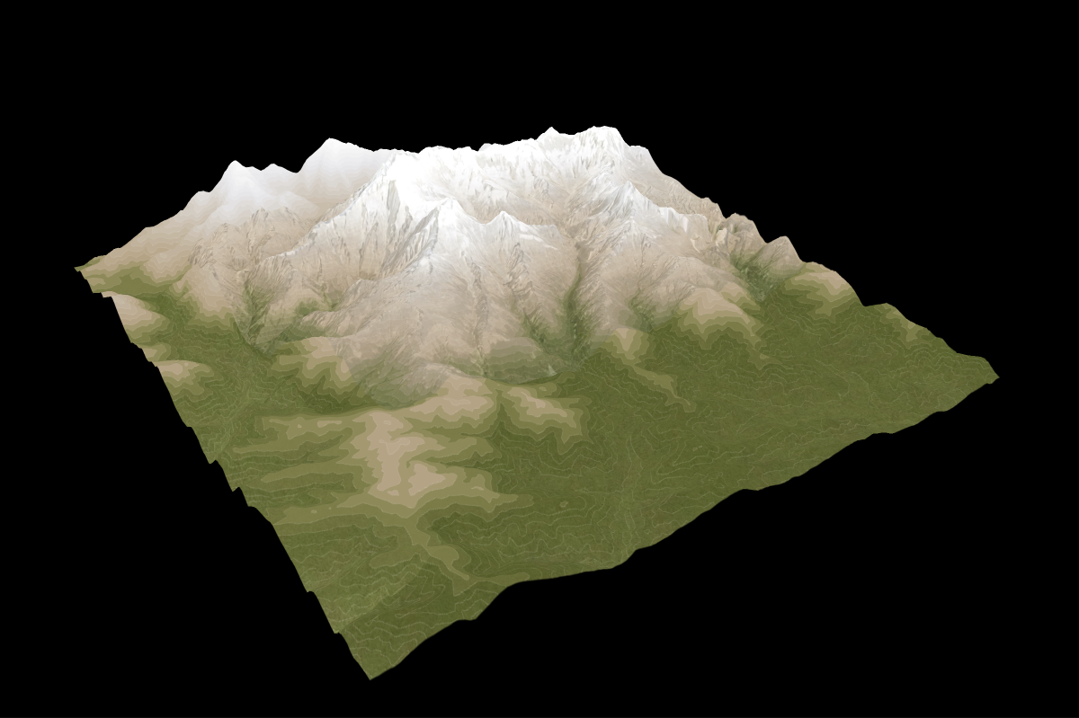 Step 5: Satellite texture with 0.35 opacity for mountain texture